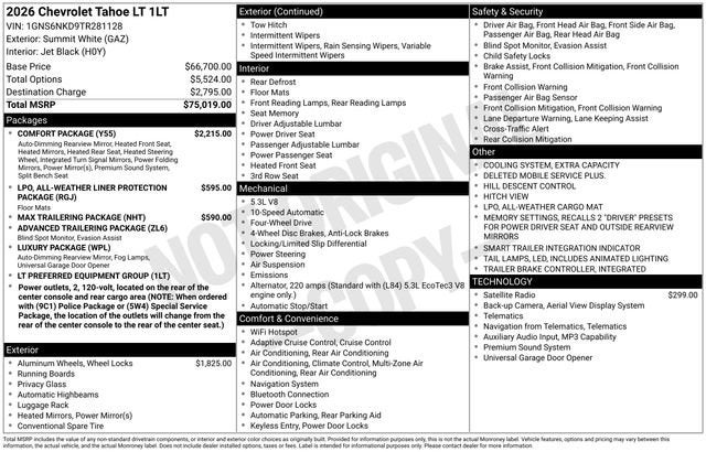 2026 Chevrolet Tahoe LT